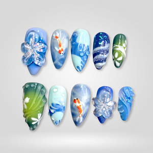 Ocean Koi & Jellyfish 3D Press-On Nails - Aninail