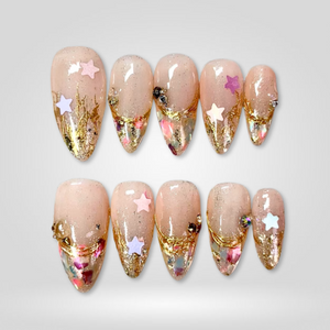 Celestial Dream Gold Glitter Press-On Nails - Aninail