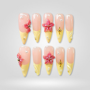 Sun Petal 3D Floral French Tip Press-On Nails - Aninail