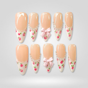Rose Charm Pearl Bow Press-On Nails - Aninail