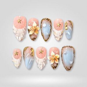 Aqua Pearl 3D Seashell Press-On Nails - Aninail