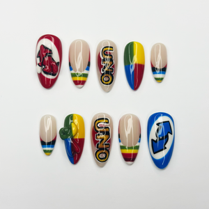 Chameleon Press On Nails | Retro Color Block Graphic Nails, Handmade Y2K Statement Nail Set, Gift for Her, OB457LC