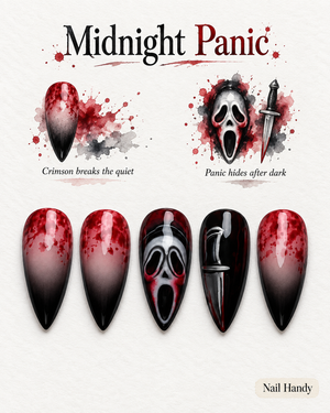 Midnight Panic Halloween Almond Press-On Nails - Aninail