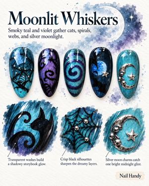 Moonlit Whiskers Halloween Almond Press-On Nails - Aninail