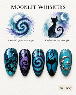 Moonlit Whiskers Halloween Almond Press-On Nails - Aninail