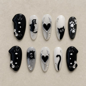 Moonlit Whiskers Halloween Press-On Nails - Aninail