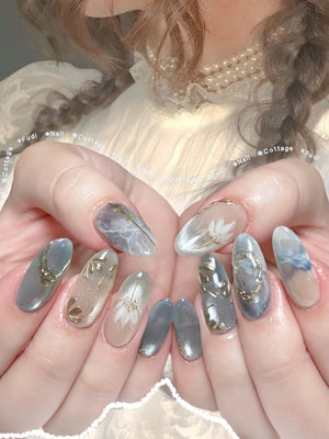 Moonflower Press-on Nails – Exclusively handcrafted by artist Fudinails | OA01LD