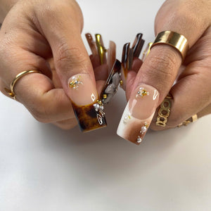 Luxe Tortoise 3D Floral & Gold Press-On Nails - Aninail