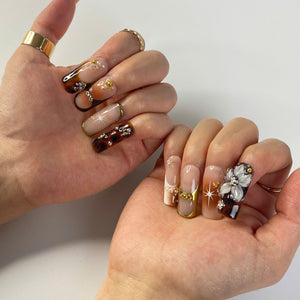 Luxe Tortoise 3D Floral & Gold Press-On Nails - Aninail