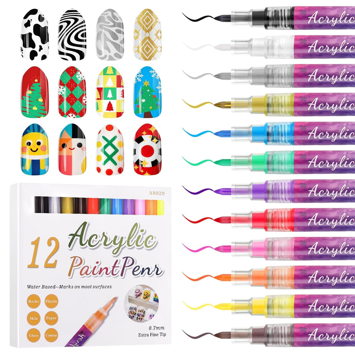 12-Color Nail Art Pen Set - Aninail