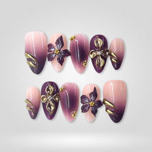 Purple Bloom 3D Floral Press-On Nails - Aninail