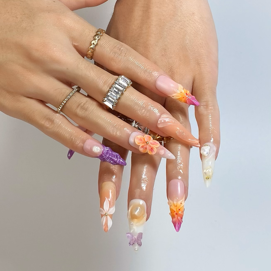 Charm Bloom 3D Floral Press-On Nails - Aninail