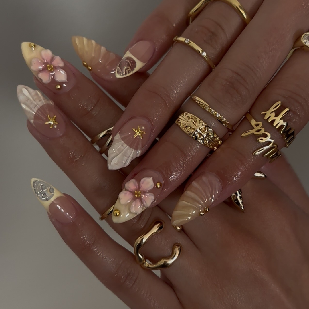 Golden Tide 3D Ocean Press-On Nails - Aninail