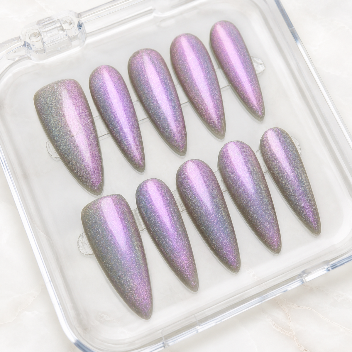 Lavender Moonstone Cat Eye Press-On Nails - Aninail