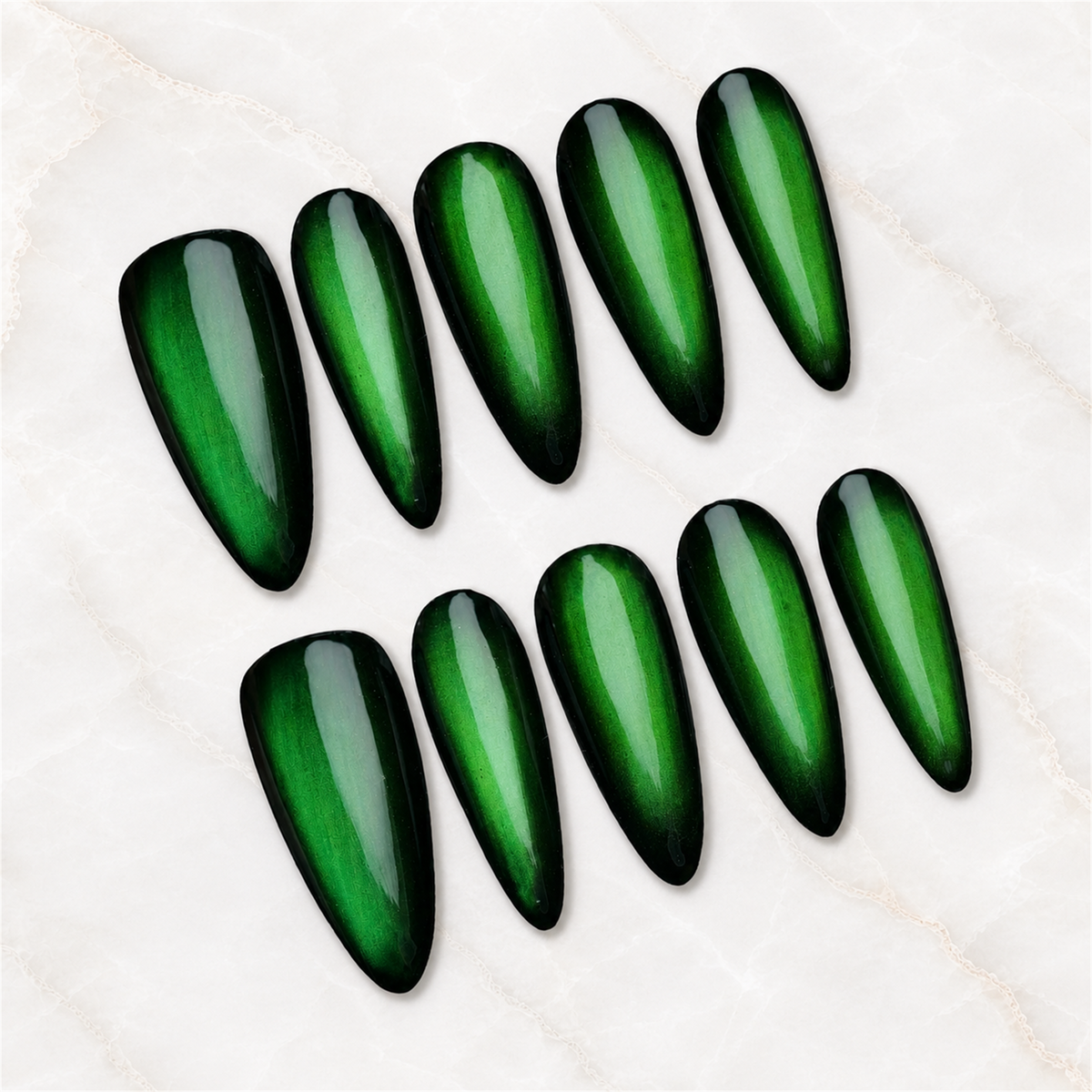Emerald Veil 3D Cat-Eye Press-On Nails - Aninail