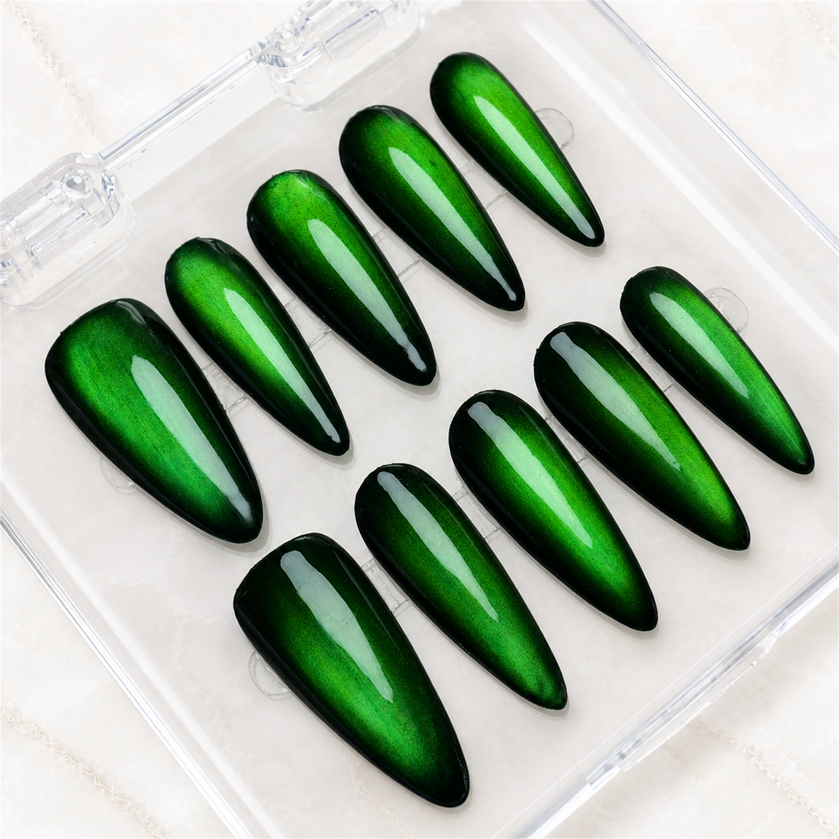Emerald Veil 3D Cat-Eye Press-On Nails - Aninail