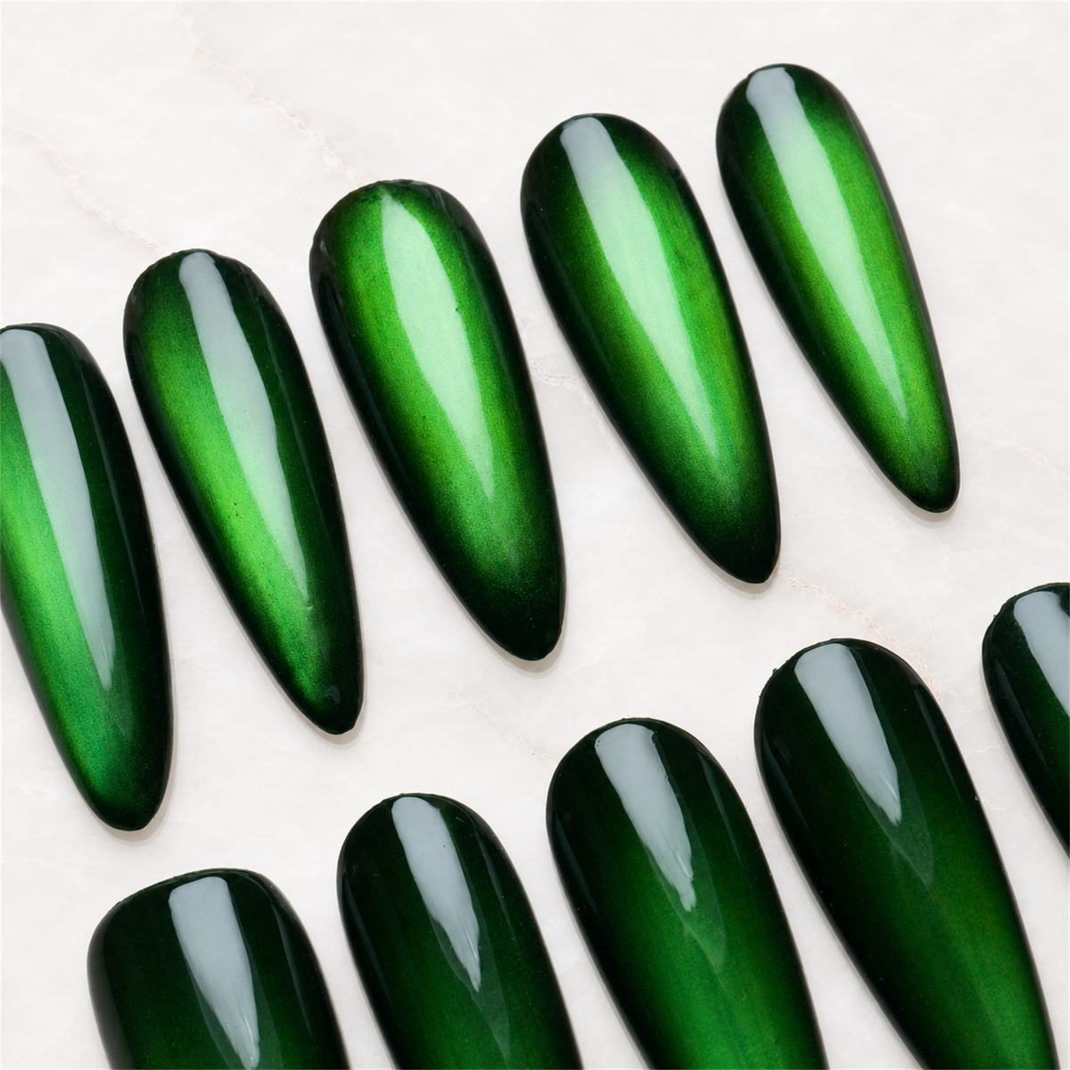 Emerald Veil 3D Cat-Eye Press-On Nails - Aninail
