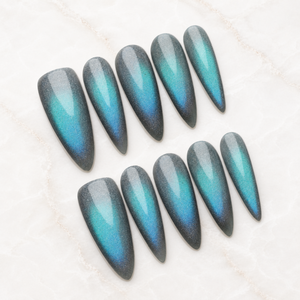 Frosted Lagoon Cat Eye Press-On Nails - Aninail