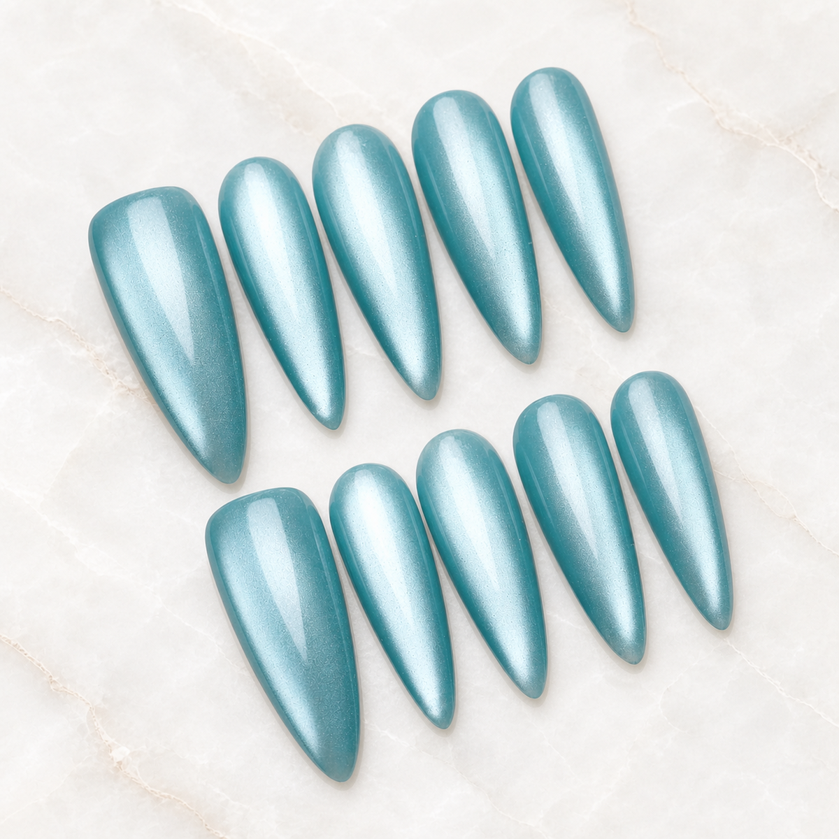 Frosted Lagoon Cat Eye Press-On Nails - Aninail