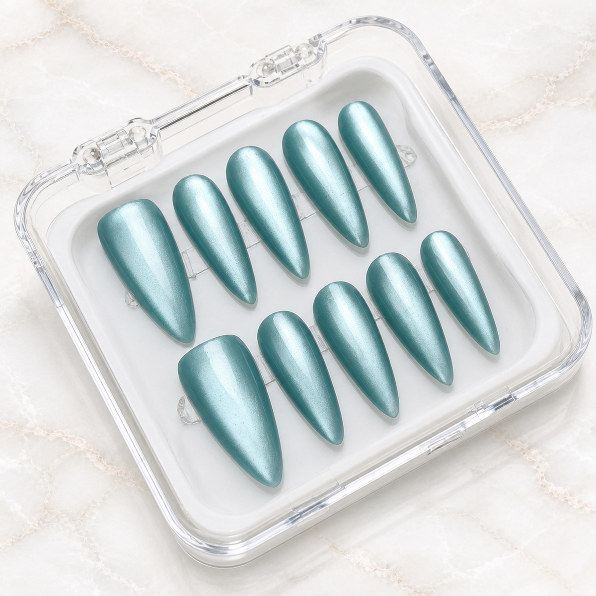 Frosted Lagoon Cat Eye Press-On Nails - Aninail