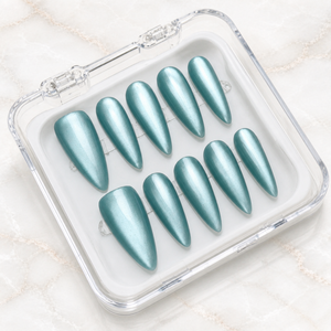 Frosted Lagoon Cat Eye Press-On Nails - Aninail