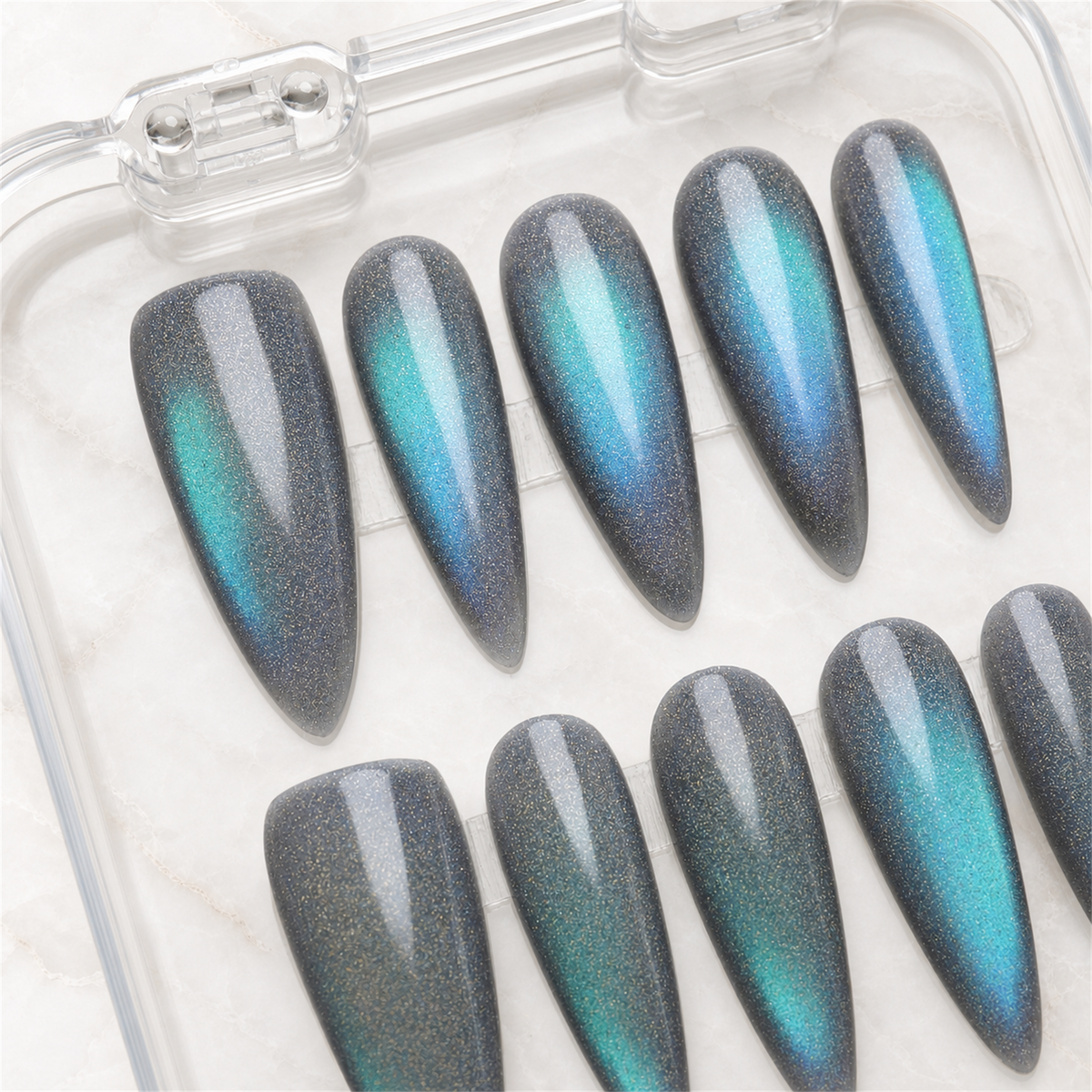Frosted Lagoon Cat Eye Press-On Nails - Aninail
