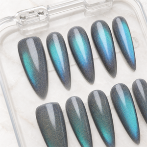 Frosted Lagoon Cat Eye Press-On Nails - Aninail