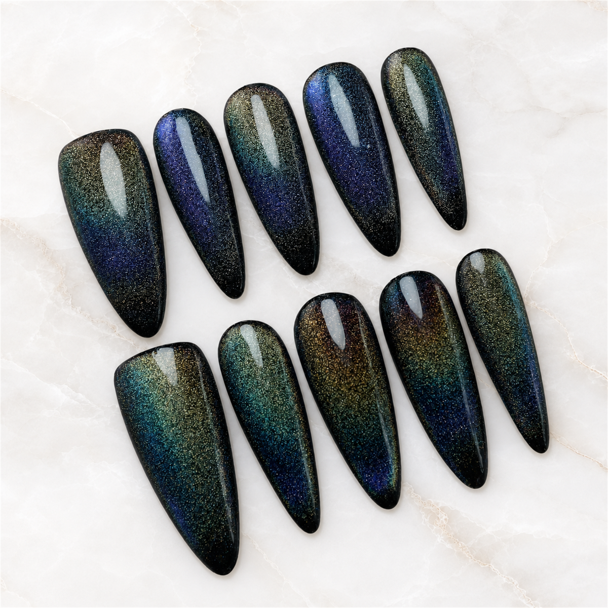 Nebula Nights Cat Eye Press-On Nails - Aninail