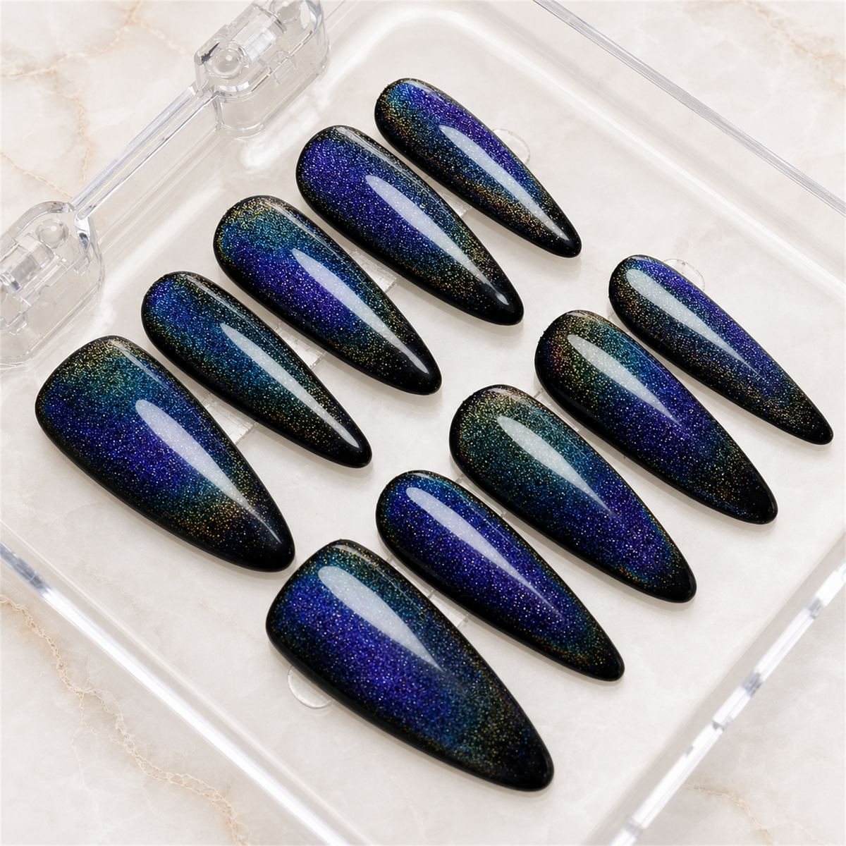 Nebula Nights Cat Eye Press-On Nails - Aninail