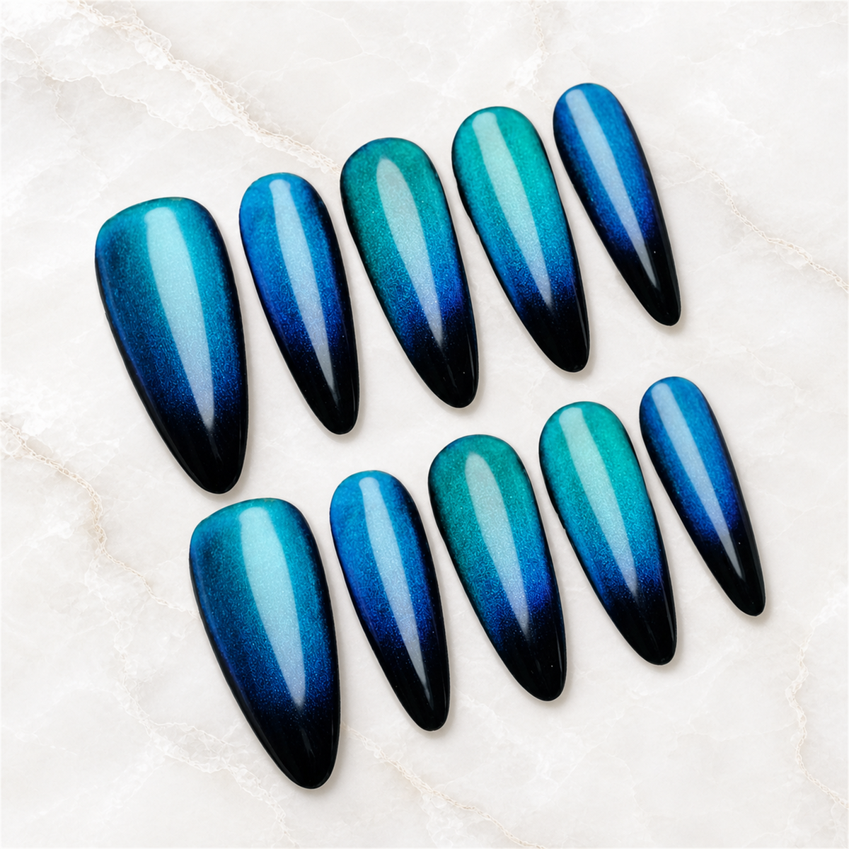 Aqua Beam Cat-Eye Press-On Nails - Aninail