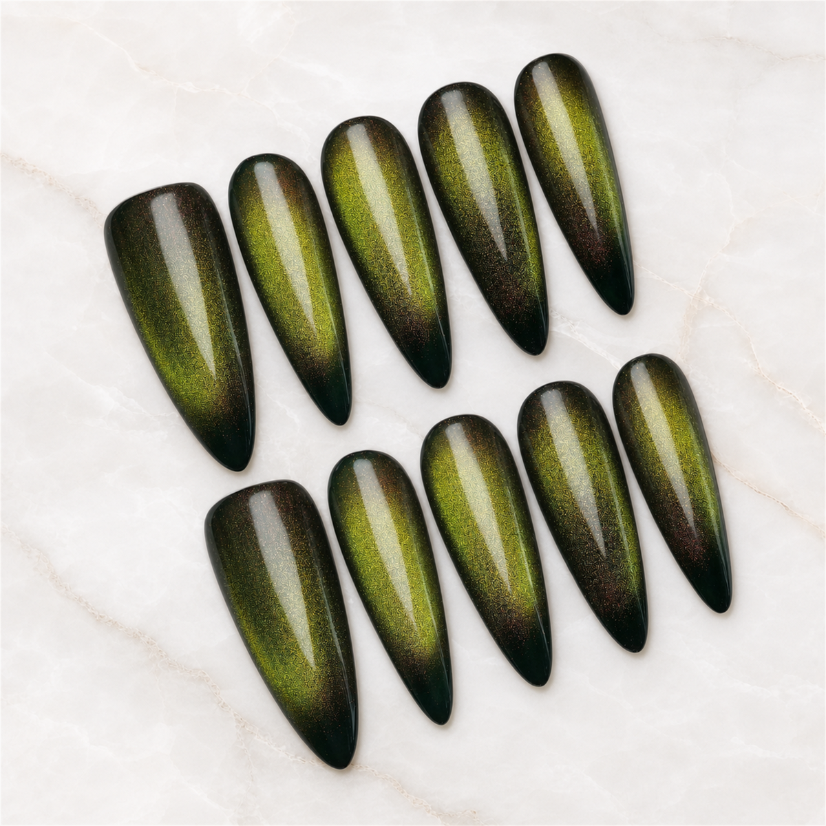 Olive Eclipse Cat Eye Press-On Nails - Aninail