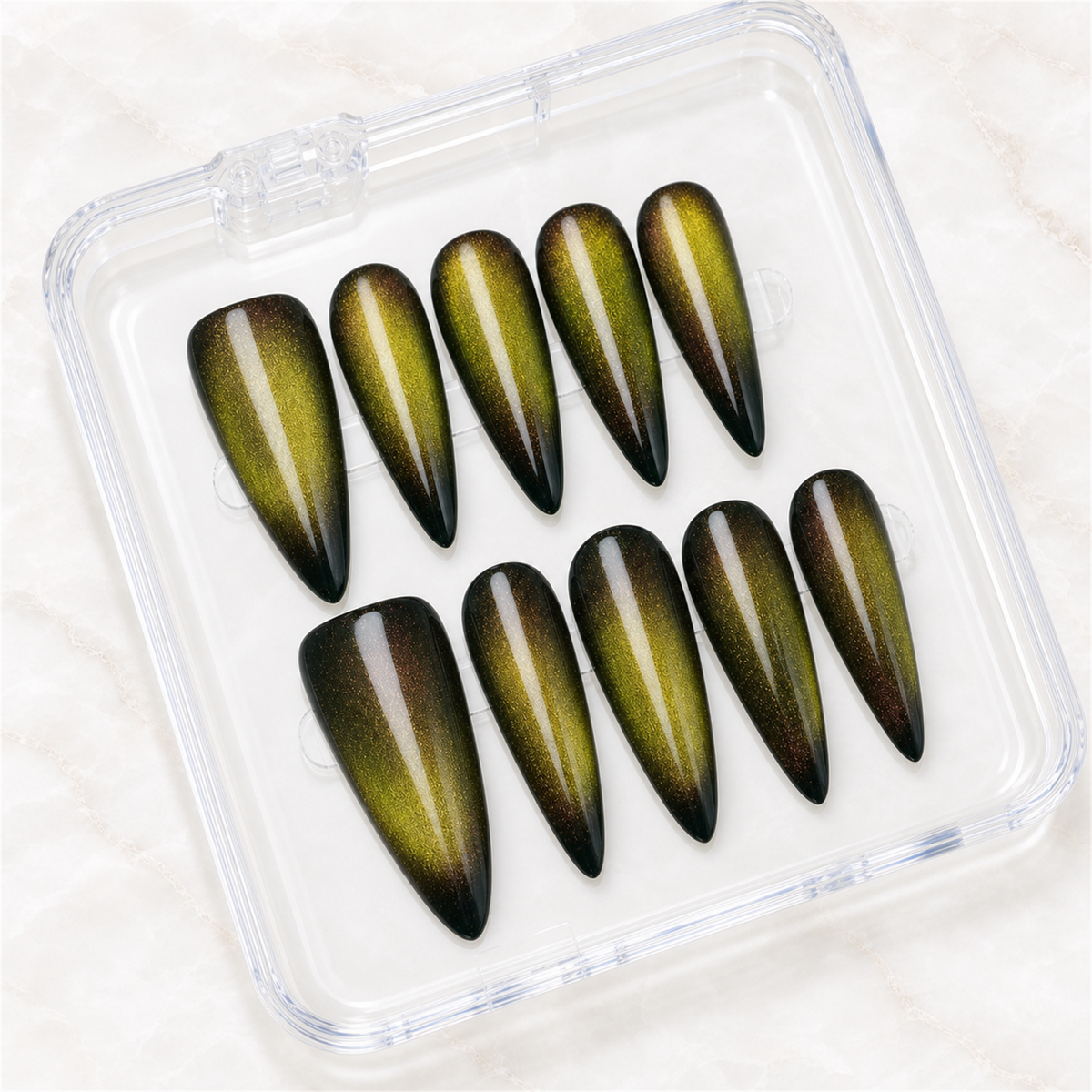 Olive Eclipse Cat Eye Press-On Nails - Aninail