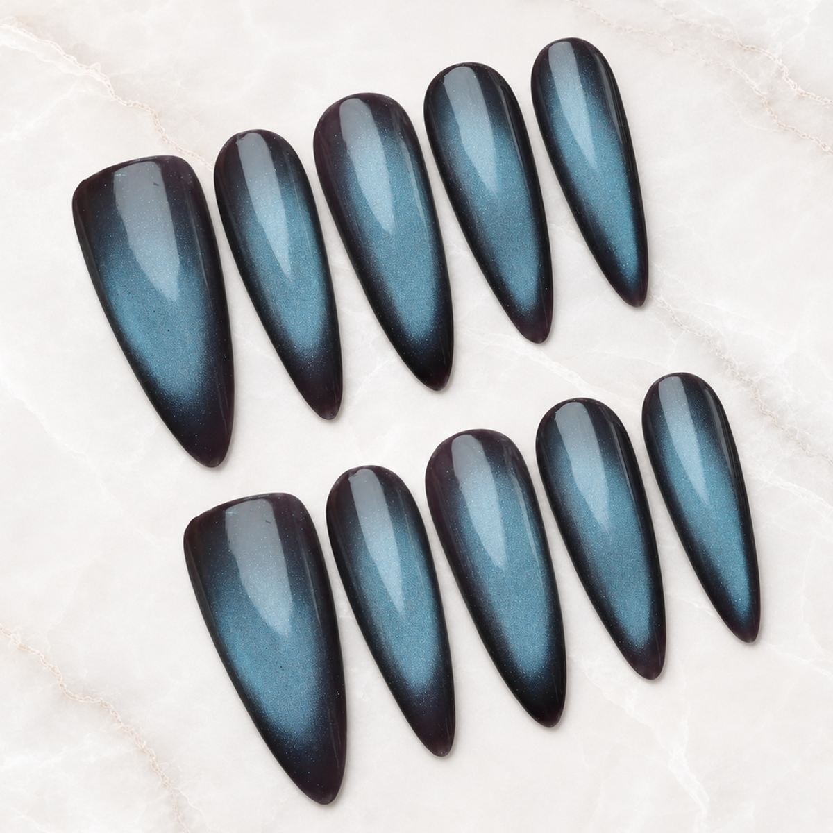 Steel Teal Cat-Eye Press-On Nails - Aninail
