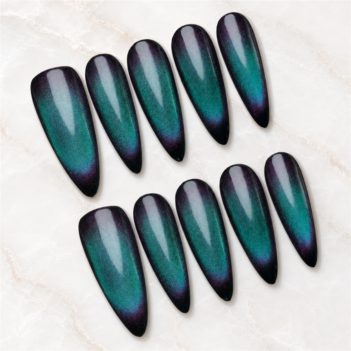 Nebula Tide Magnetic Cat Eye Press-On Nails - Aninail