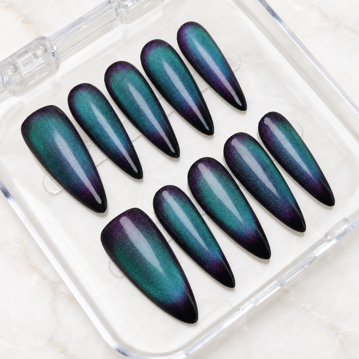 Nebula Tide Magnetic Cat Eye Press-On Nails - Aninail