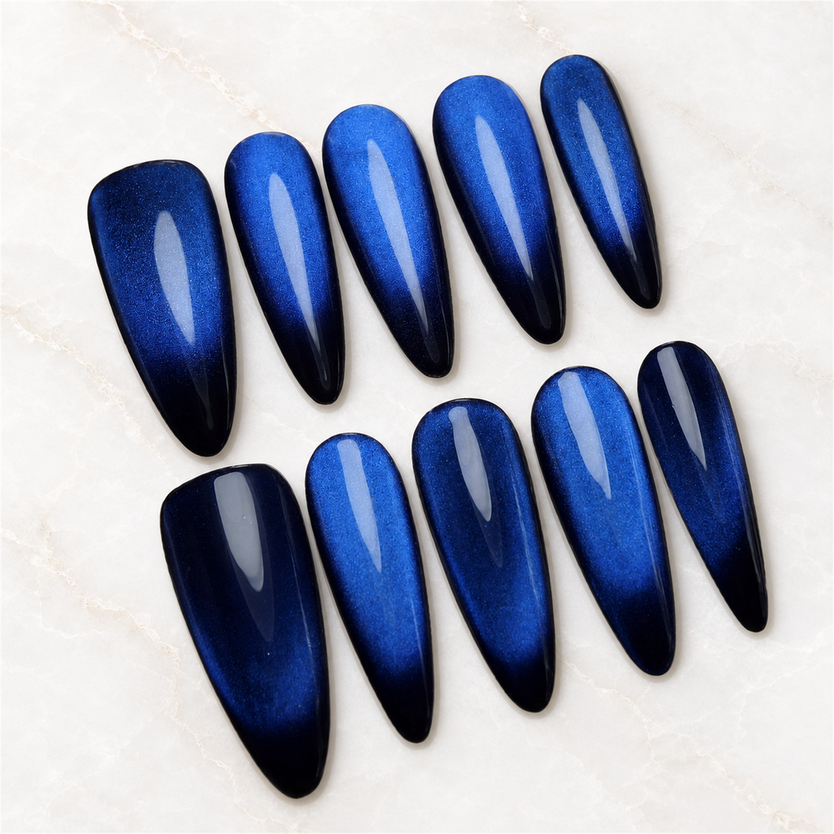 Sapphire Beam Cat Eye Press-On Nails - Aninail