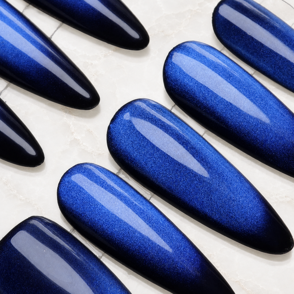 Sapphire Beam Cat Eye Press-On Nails - Aninail