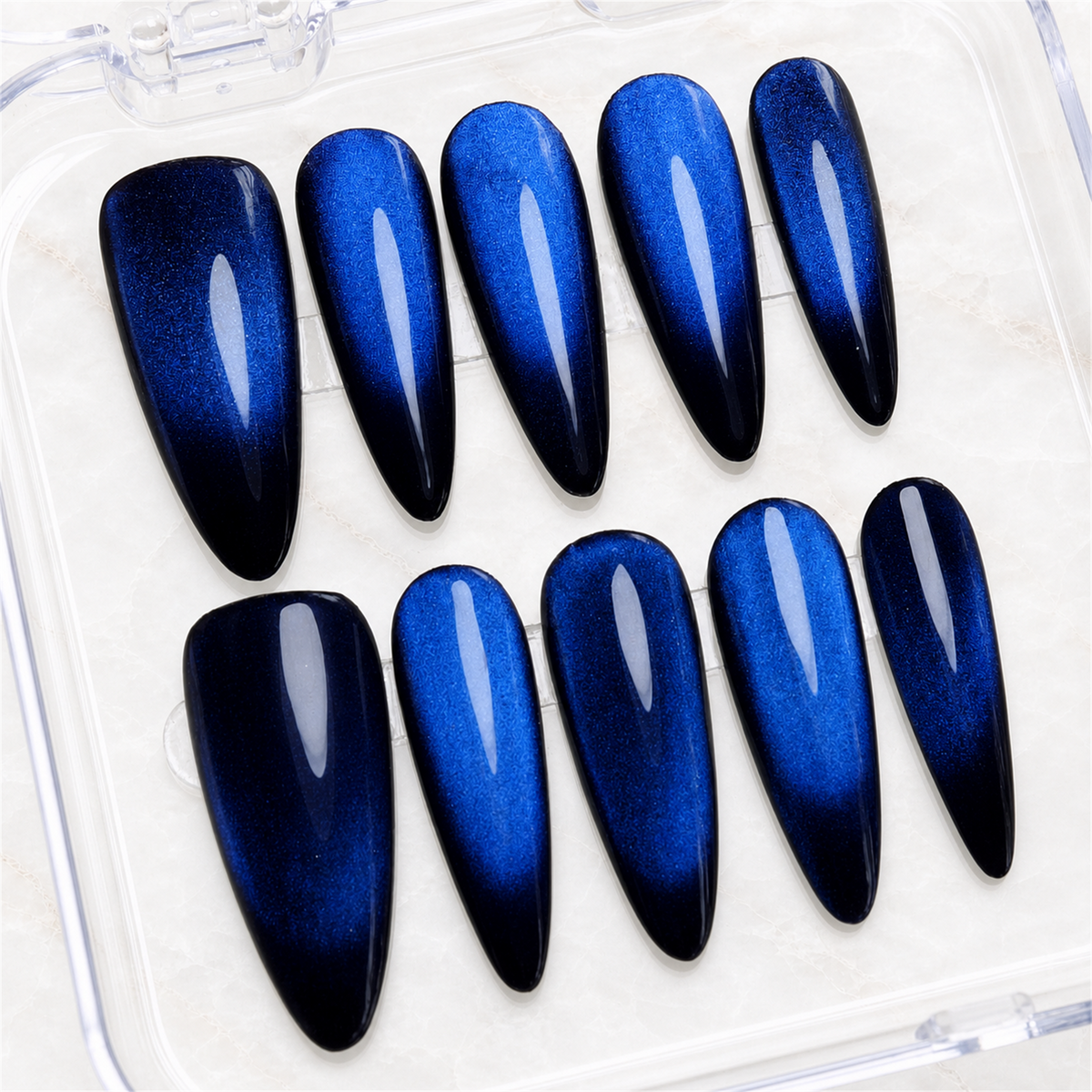 Sapphire Beam Cat Eye Press-On Nails - Aninail