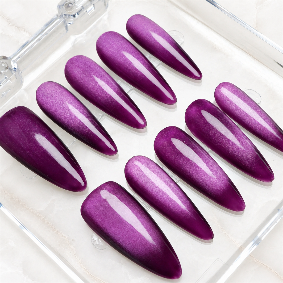 Amethyst Glow Cat Eye Press-On Nails - Aninail