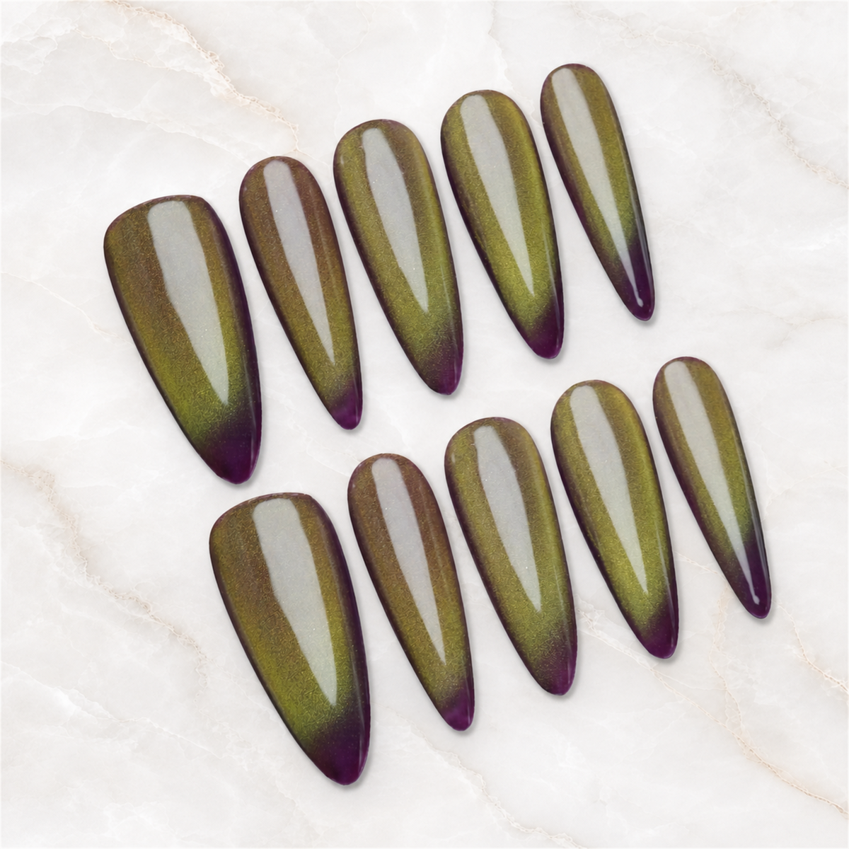Olive Venom Cat Eye Press-On Nails - Aninail