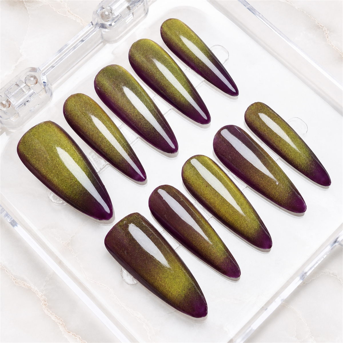 Olive Venom Cat Eye Press-On Nails - Aninail