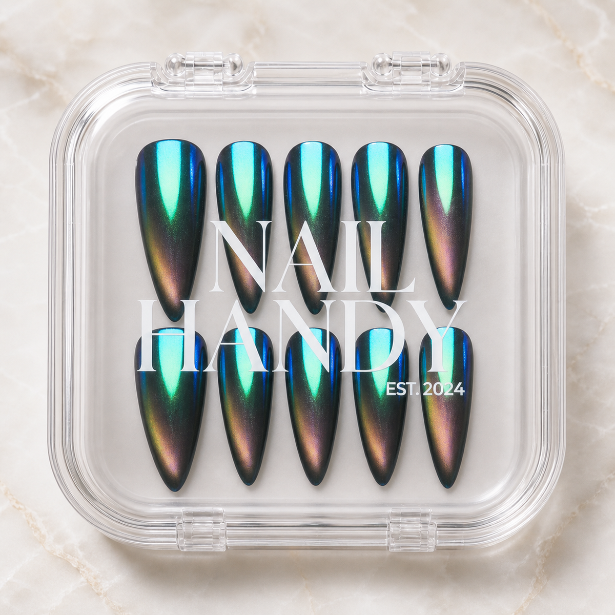 Steel Teal Cat-Eye Press-On Nails - Aninail