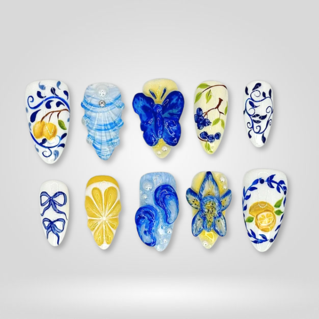 Mediterranean Bloom 3D Floral Press-On Nails - Aninail