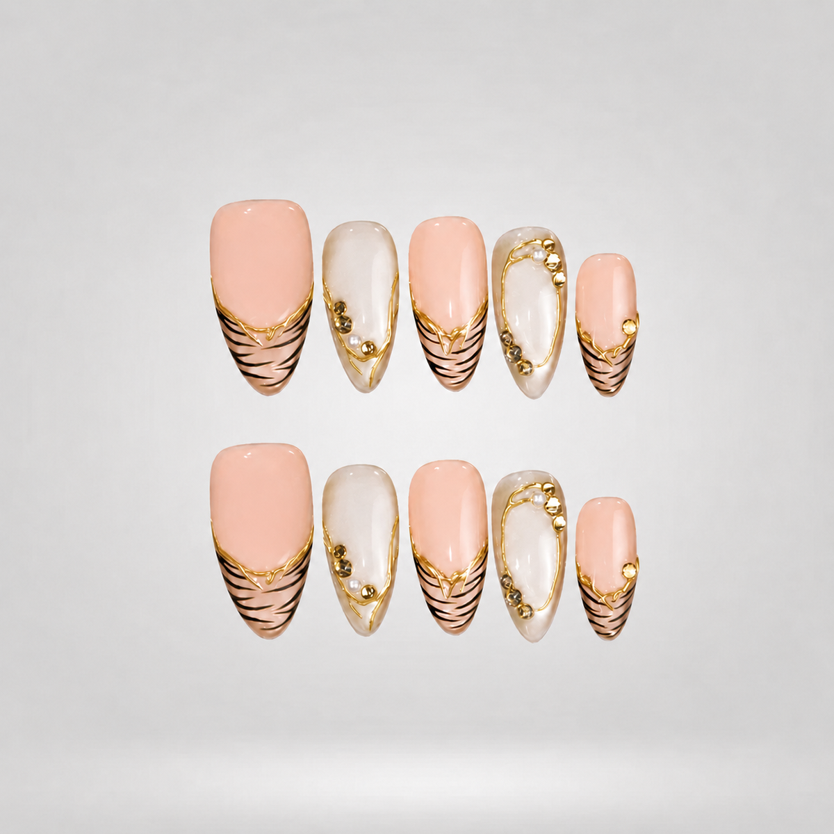 Soft Leopard Gold Accent Press-On Nails - Aninail