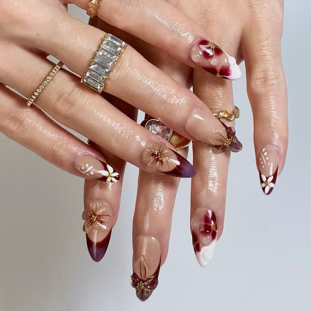 Charm Bloom 3D Floral Press-On Nails - Aninail