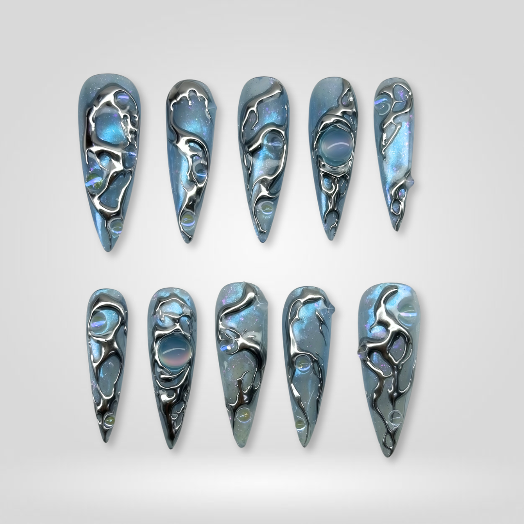 Blue Melt 3D Chrome Press-On Nails - Aninail