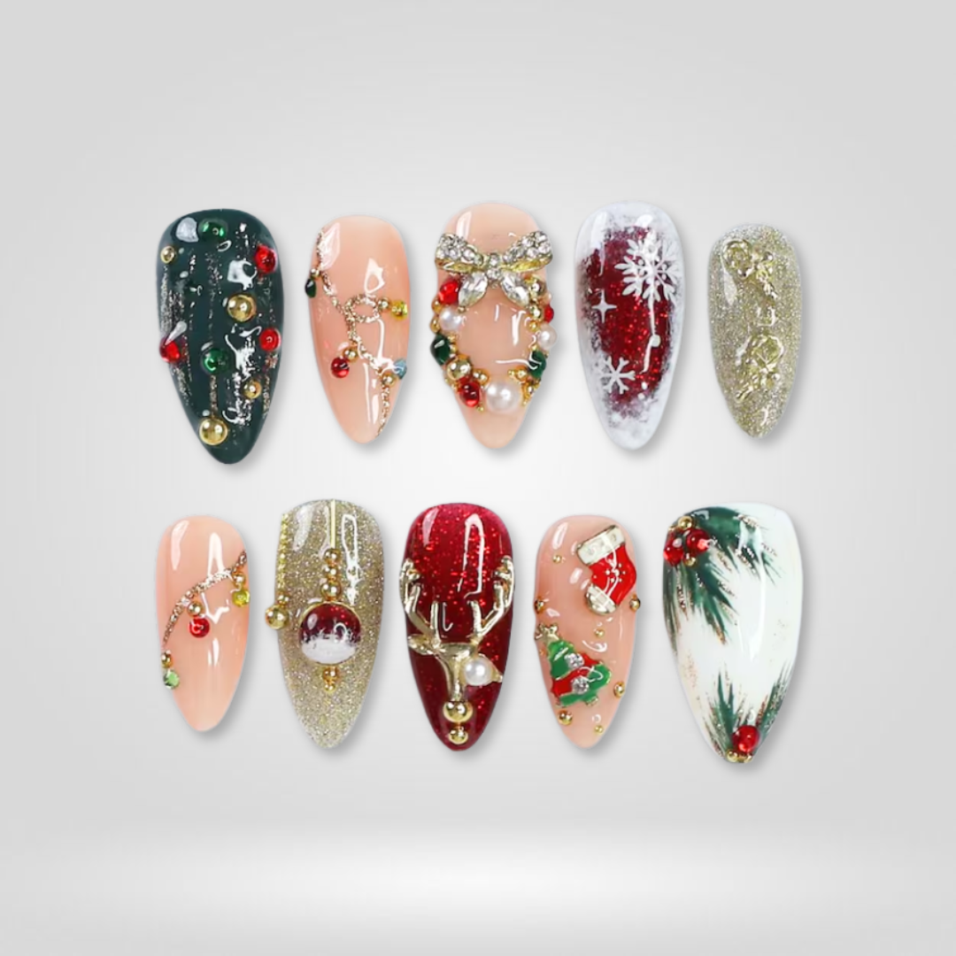 Jewel Noel Christmas Glitter Press-On Nails - Aninail