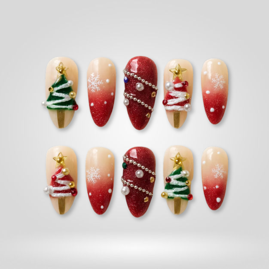 Snowy Glow Christmas Press-On Nails - Aninail