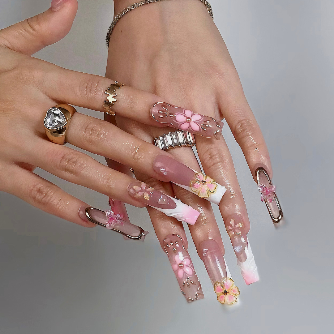 Charm Bloom 3D Floral Press-On Nails - Aninail