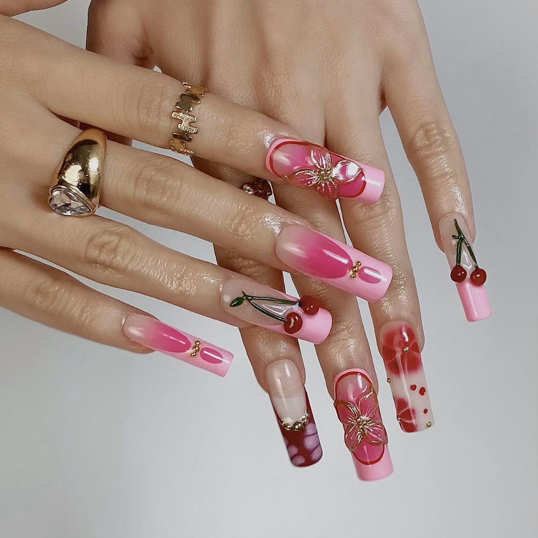 Charm Bloom 3D Floral Press-On Nails - Aninail